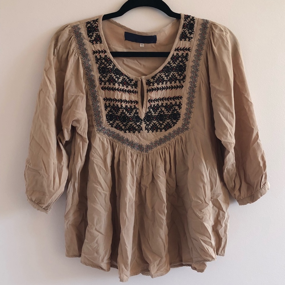 Boho embroidered peasant top